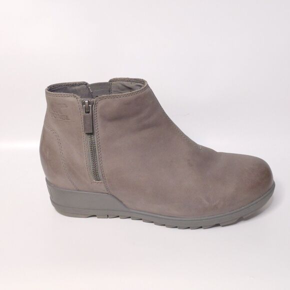 SOREL Evie II Waterproof Suede Leather Ankle Zip Wedge Booties Taupe Beige 10.5 - Picture 1 of 9